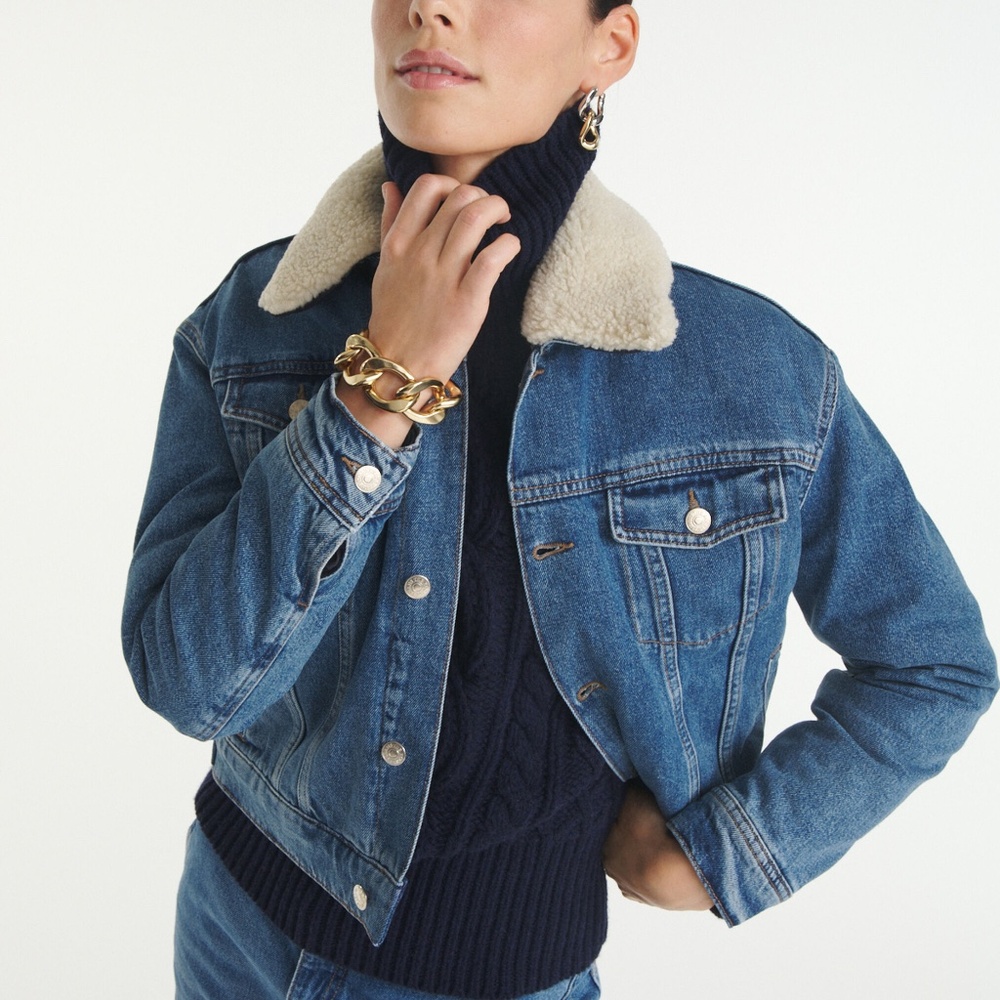 The Kooples BLUE JEAN JACKET WITH LINED COLLAR Size 1